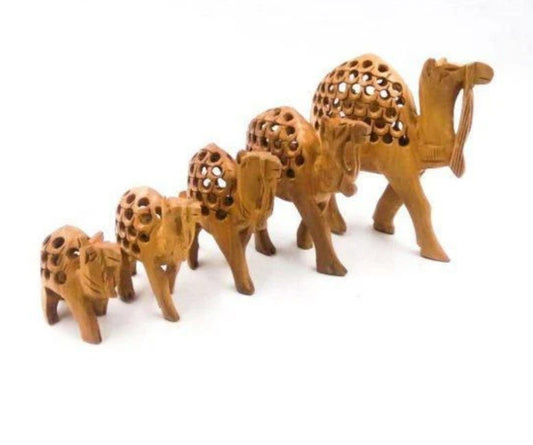 Wooden Camel Statue set of five